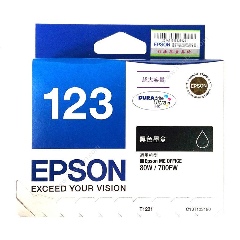 爱普生 EpsonT1231（C13T123180）（黑）（适用 Epson mE Office80W/700FW）墨盒