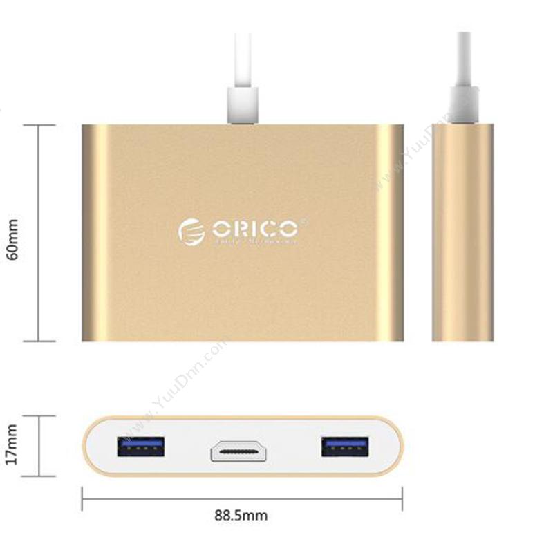 奥睿科 Orico RCH3A-GD USB （金）  TYPE-C*1 Type-A*3 HDMI*1 Fresco FL5002 15cm 扩展配件