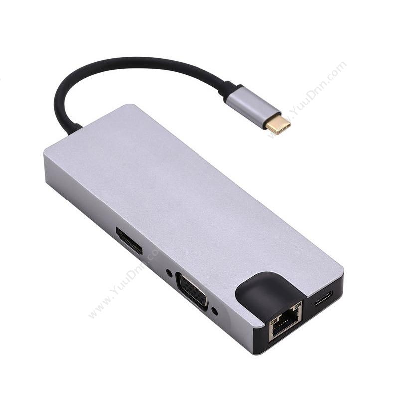 酷比客 L-CubicLCCPS1609 L-CUBIC USB Type-c 八合一转接线 0.1米 转HDMI/VGA/RJ45/2*USB/SD/TF/PD （黑）其它线材