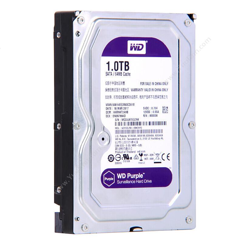 西部数据 WD WD10EJRX 紫盘 1TB SATA6Gb/s 64M 监控硬盘 1TB 紫色 移动硬盘