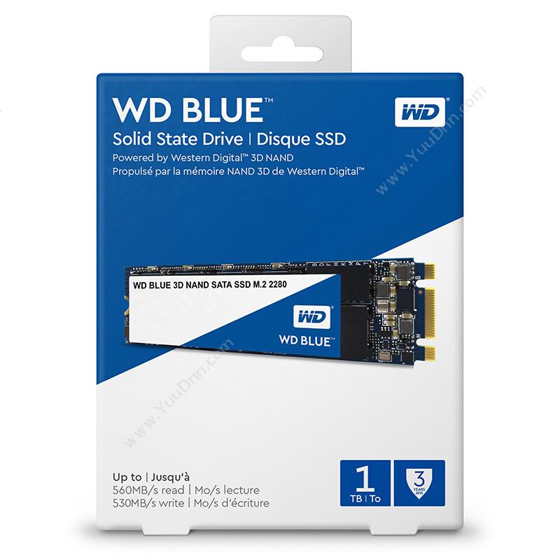 西部数据 WD WDS100T2B0B SSD M.2接口(SATA总线） Blue系列-3D 1TB 蓝（白） 固态硬盘