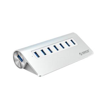 奥睿科 Orico 7口USB分线器 3.0带电源HUB集线器 多接口转换器 全铝银M3H7 硬盘盒/柜