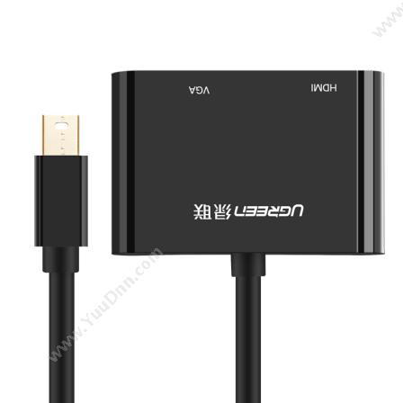 绿联 Ugreen20422 黑色(Mini DP转HDMI/VGA二合一/苹果4K转换器/高清转接头/雷电迷你dp/电脑电视投影仪连接线)扩展配件