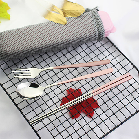 庆润 韩式不锈钢304餐具勺叉筷便携3件套装 餐具/碗筷套装