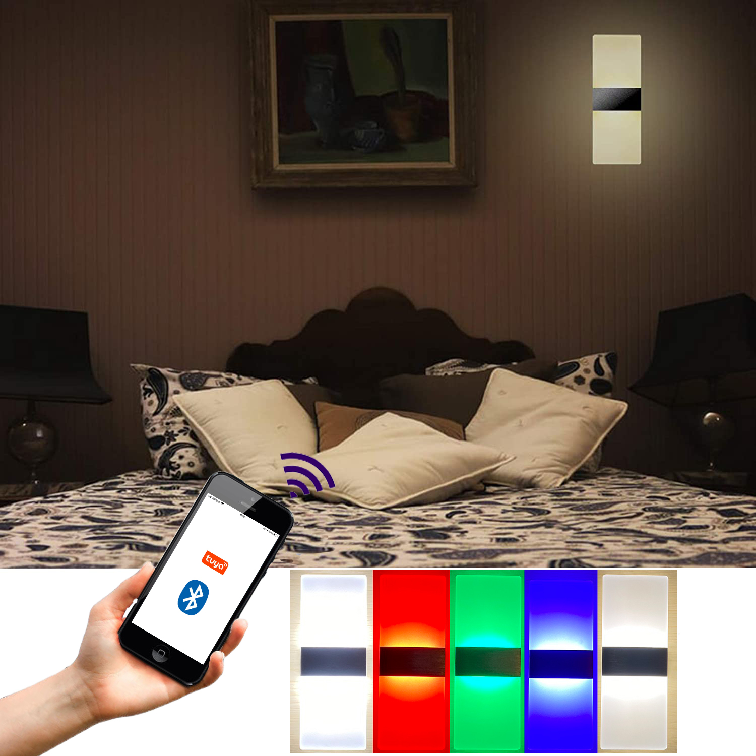 物果智家 LED智能壁灯智能蓝牙亚克力壁灯RGBCW5色床头灯 壁灯